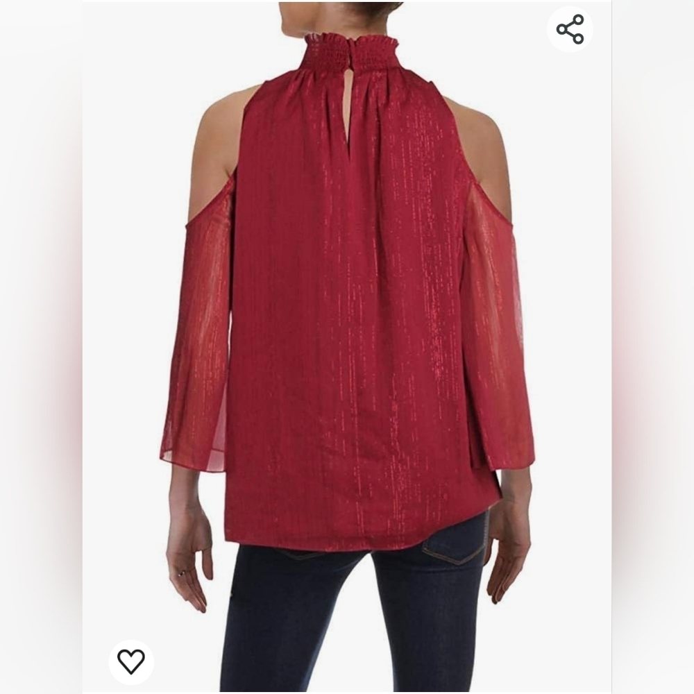 Rachel Zoe burgundy metallic cold shoulder blouse S - Picture 5 of 15